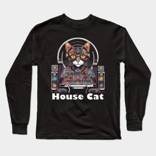 House cat funky colourful pet and music lovers design Long Sleeve T-Shirt